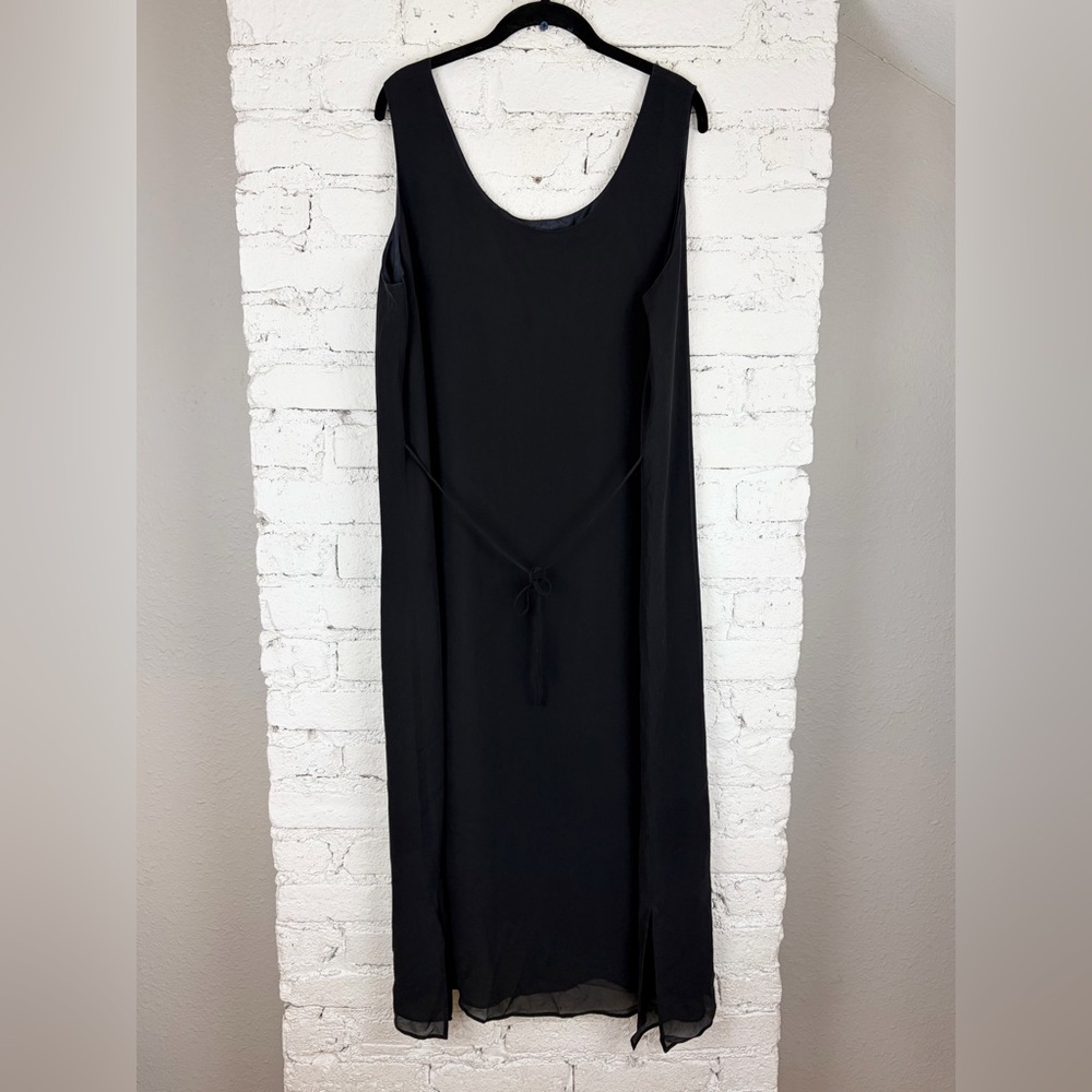 VTG 90s Dorman Silk Black Chiffon Overlay Sleeveless Tie Belted Midi Dress L - Picture 5 of 6